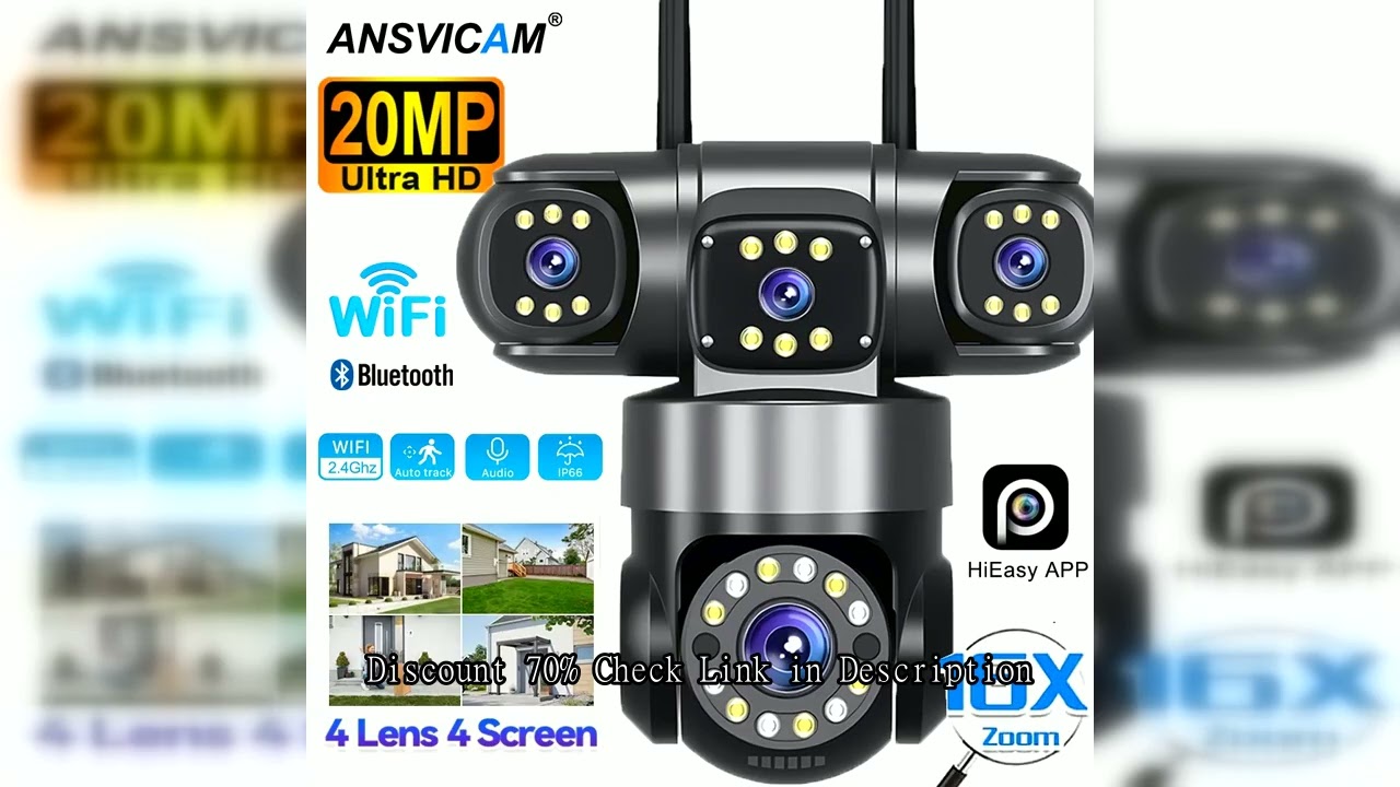 ANSVICAM 10K 20MP WIFI Camera HD Four Screens Four Lens Security Camera with 16X Zoom PTZ Night Visi