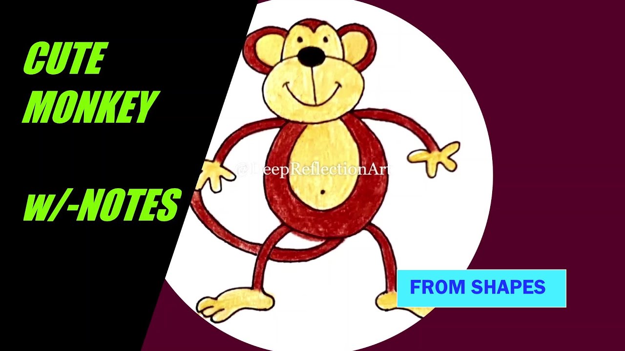 How to draw a CUTE MONKEY / from SHAPES / ANIMALS - YouTube
