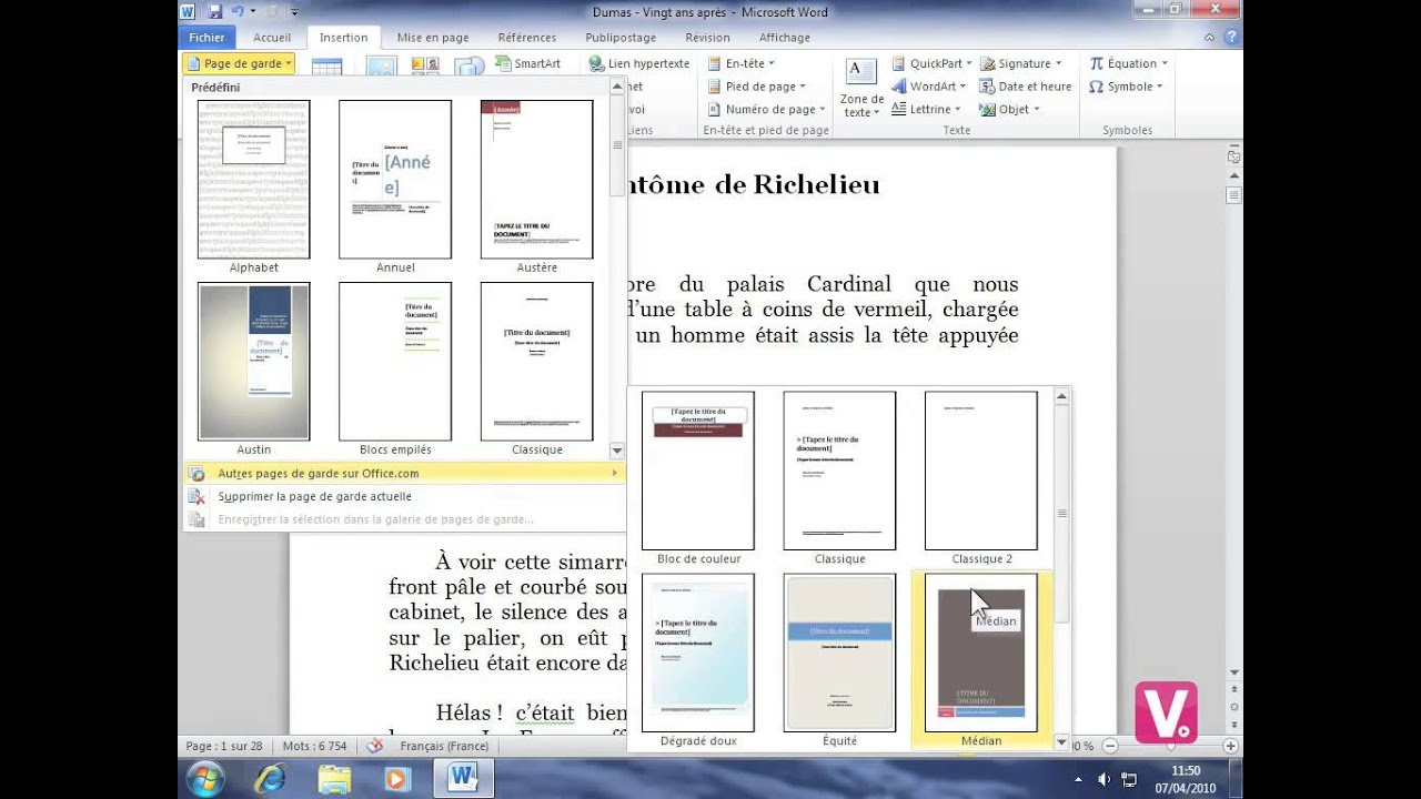 Insérer Page De Garde www.youtube.com
