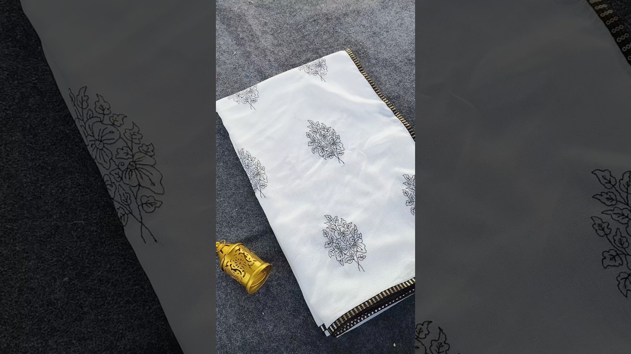 Pure Chinnon Black Thread Work Designer Saree