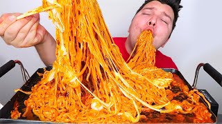 EXTREMELY CHEESY SUPER SPICY FIRE RAMEN NOODLES • Mukbang & Recipe