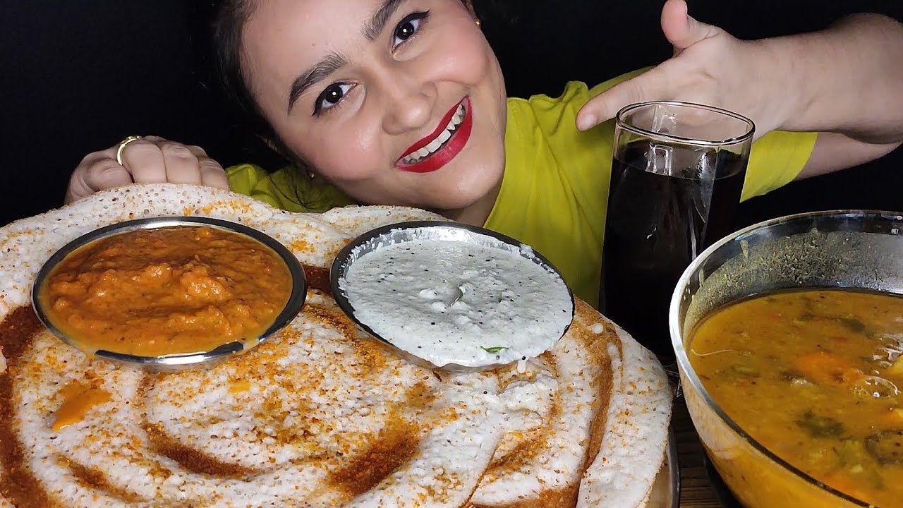 Real Mukbang!!!🔥Cook And Eat With Me😉llEating Podi Dosa With Chutney And Sambar ll Mukbang+ASMR😋