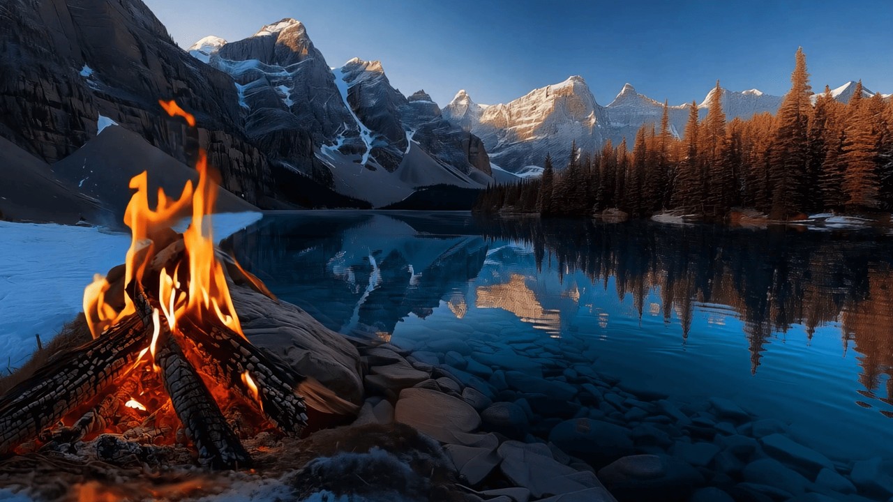 Ultra-Relaxing Mountain Lake Morning 🔥 Gentle Campfire Sounds for Deep Sleep (4K ASMR)