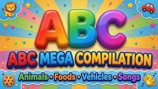 ABC Learning Compilation for Kids | ABC Song, Animals, Foods, Vehicles & First Words #abcd