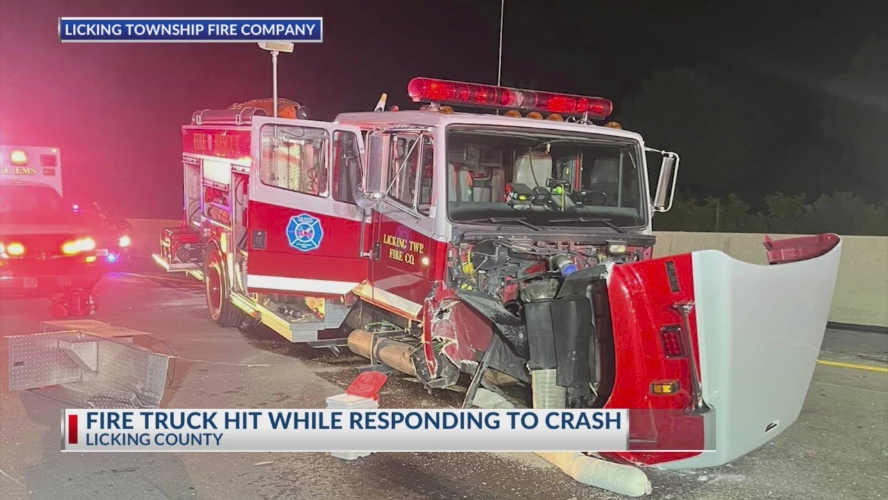 Licking County fire truck hit while responding to I-70 crash - YouTube