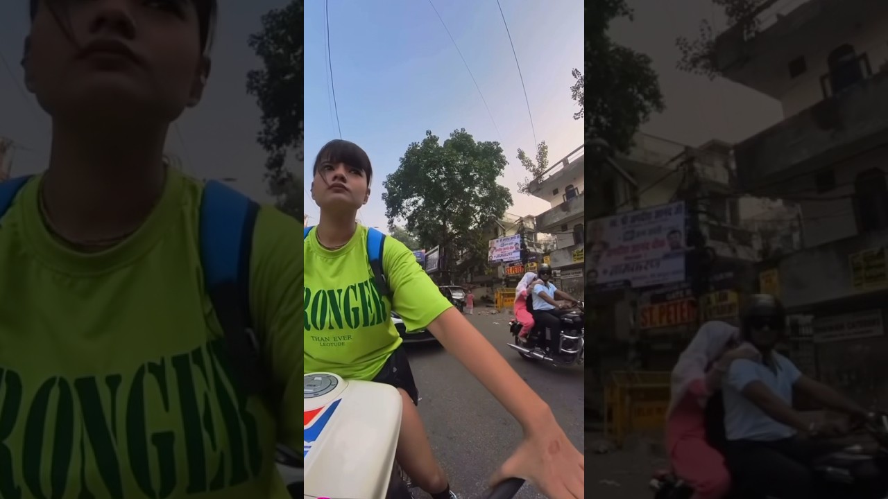 Cute Girl riding BMW bike public reaction 