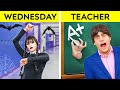 WEDNESDAY ADDAMS VS TEACHER! We Adopted Wednesday || Crazy ENID&#39;s Room Makeover by 123GO! CHALLENGE