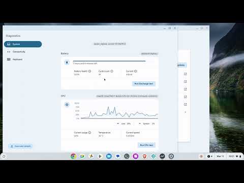 Battery Capacity & Cycle Usage Chromebook: Settings, Left About Chrome OS, Diagnostics, Scroll Down