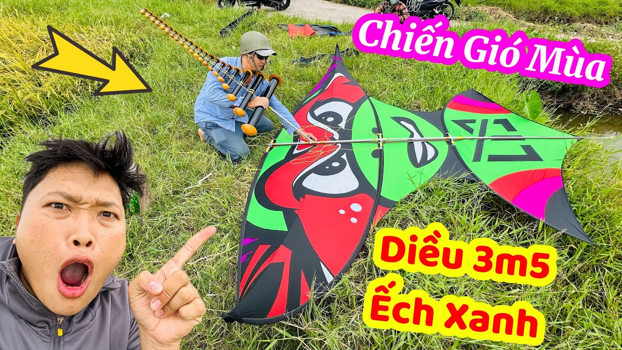 Thả Diều 3m5 Bẹn Ếch Xanh Cùng Hoà Còi D60 Khét Nẹt Bầu Trời