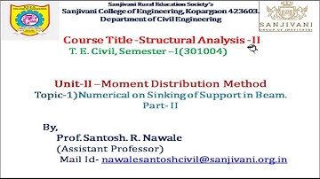 Numerical on  sinking of support in Continuous Beam by Moment Distribution Method(Part-II Video)