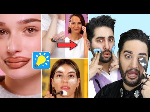 Debunking STUPID 5 Minute Crafts Makeup + Skincare Hacks 💜🖤 The Welsh Twins