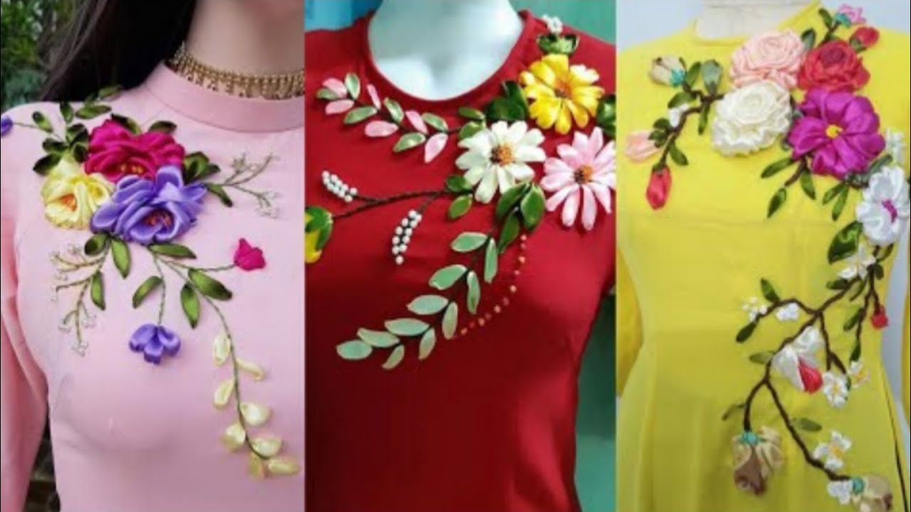 ribbon embroidery dress designs kurti dress designdress design YouTube