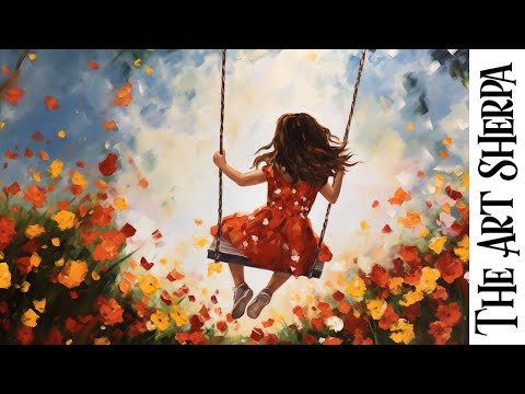 Back to School Autumn Girl on a Swing  How to paint acrylics for beginners: Paint Night at Home