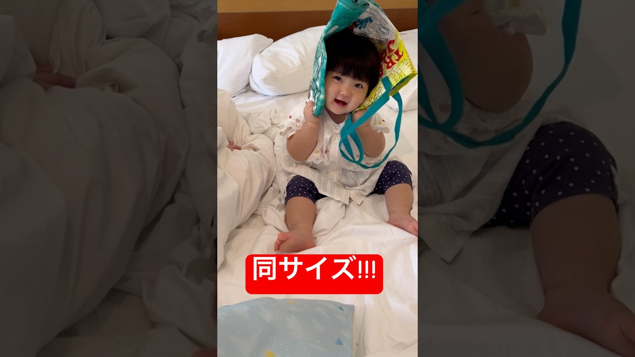 エコバッグと同サイズな一才がほっこりすぎて滅/The eco-bag and my one-year-old are the same size, which warms my heart.