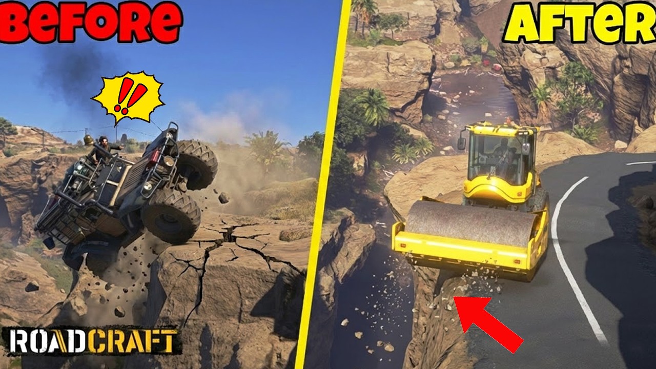 RoadCraft - One Mistake = FALL! Paving the Most Dangerous Canyon (4K)