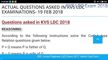 KVS LDC Exam 19 February 2018 asked Reasoning, Awareness, Aptitude, Computer questions with answers