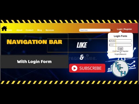 Create navigation bar with dropdown login form in html and css.