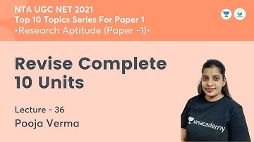 Revise Complete 10 Units  | Research Aptitude | NTA UGC NET JRF 2021 Pooja Verma