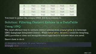 Filtering DataTable for Distinct Entries Wealth
