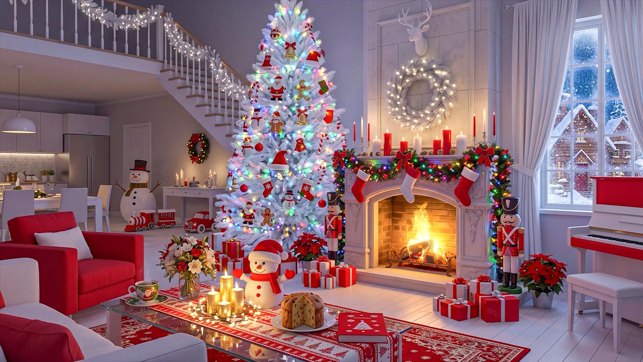 Christmas Ambience Music Fireplace 🎅🎁 Relaxing Christmas Music🎄❄️ White Christmas Ambience