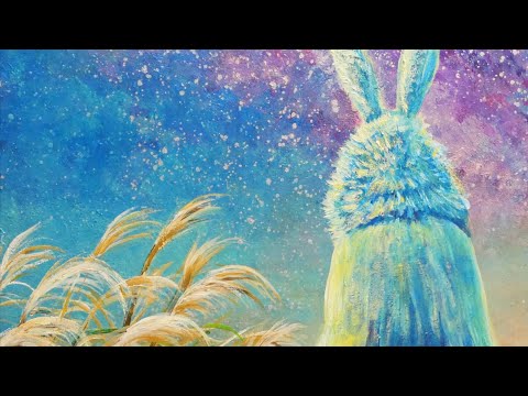 油絵 油彩 油彩画 絵 絵画【お月見うさぎ】 油絵】【お月見に満月の星空を見上げるウサギ】#油絵 #手書き