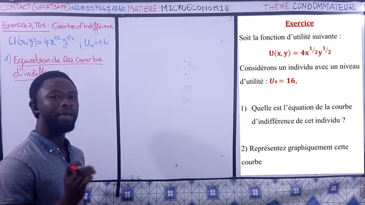 MICROÉCONOMIE - COURBE D'INDIFFÉRENCE : EXERCICE 1