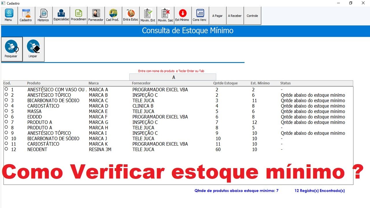 Verificar item abaixo do estoque minimo no Excel(Listbox)