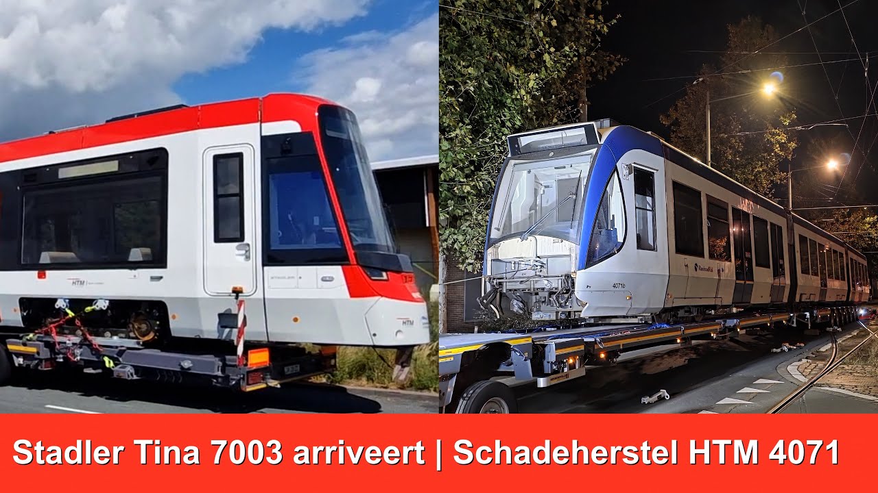 HTM 7003 Stadler Tina arriveert in Den Haag 🚋 | HTM 4071 opgeladen voor schadeherstel