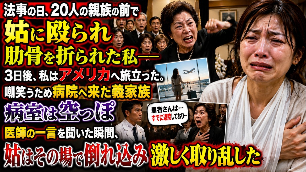 法事の日、20人の親族の前で姑に殴られ肋骨を折られた私――3日後に渡米。嘲笑うため病院へ来た義家族だったが病室は空っぽ。そして医師の一言を聞いた瞬間、姑はその場で崩れ落ちた…