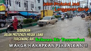 Langganan Banjir | Jalan Protokol Pasar Lama Panyabungan, Kebanjiran Akibat Buruknya Saluran Air