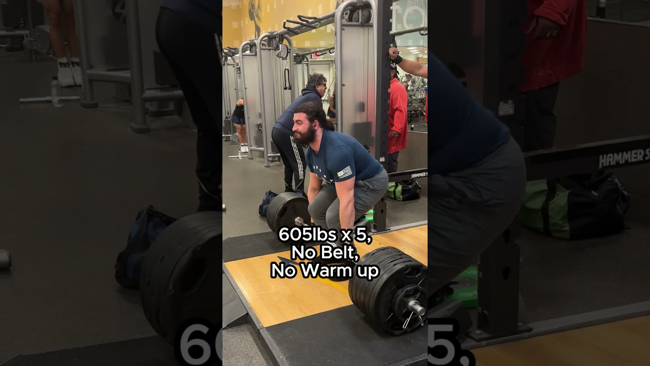 Natty deadlifting 605 x 5, no warmup, no belt
