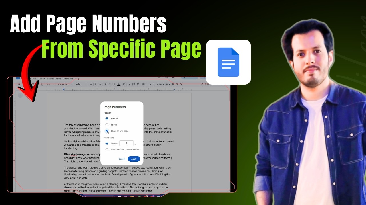 How To Add Page Numbers from a Specific Page in Google Docs - YouTube