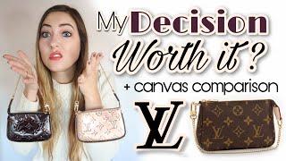 Louis Vuitton Vernis Mini Pochette - worth it? Rose Gold & Amarante vers.  canvas comparison 