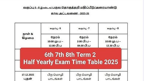 6th 7th 8th Term 2 Half Yearly Exam Time Table 2025