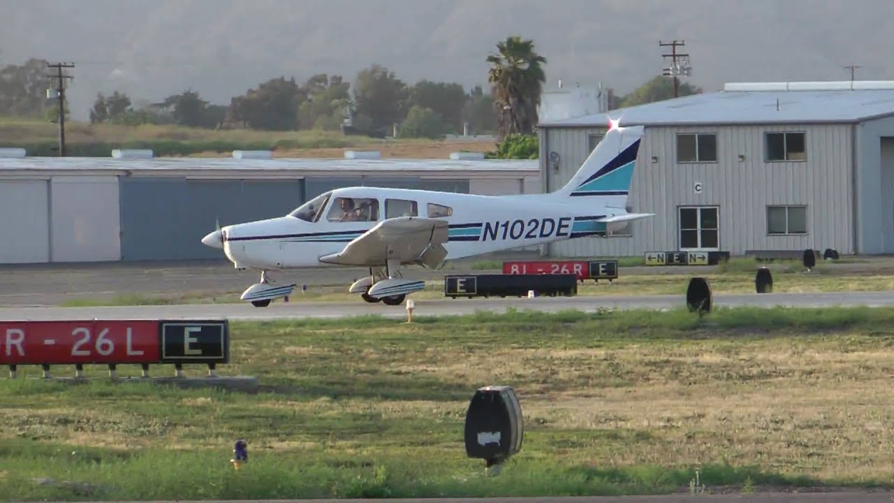 Piper Warrior, N102DE landing at KPOC on 6/12/10