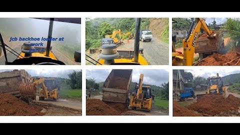 jcb backhoe loader at work//Jcb loading soil in a dump truck