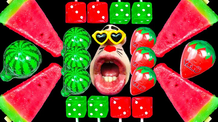 ASMR MUKBANG :) Red, Green Dessert, Watermelon Jelly, Strawberry Jelly, Watermelon Ice Eating Show