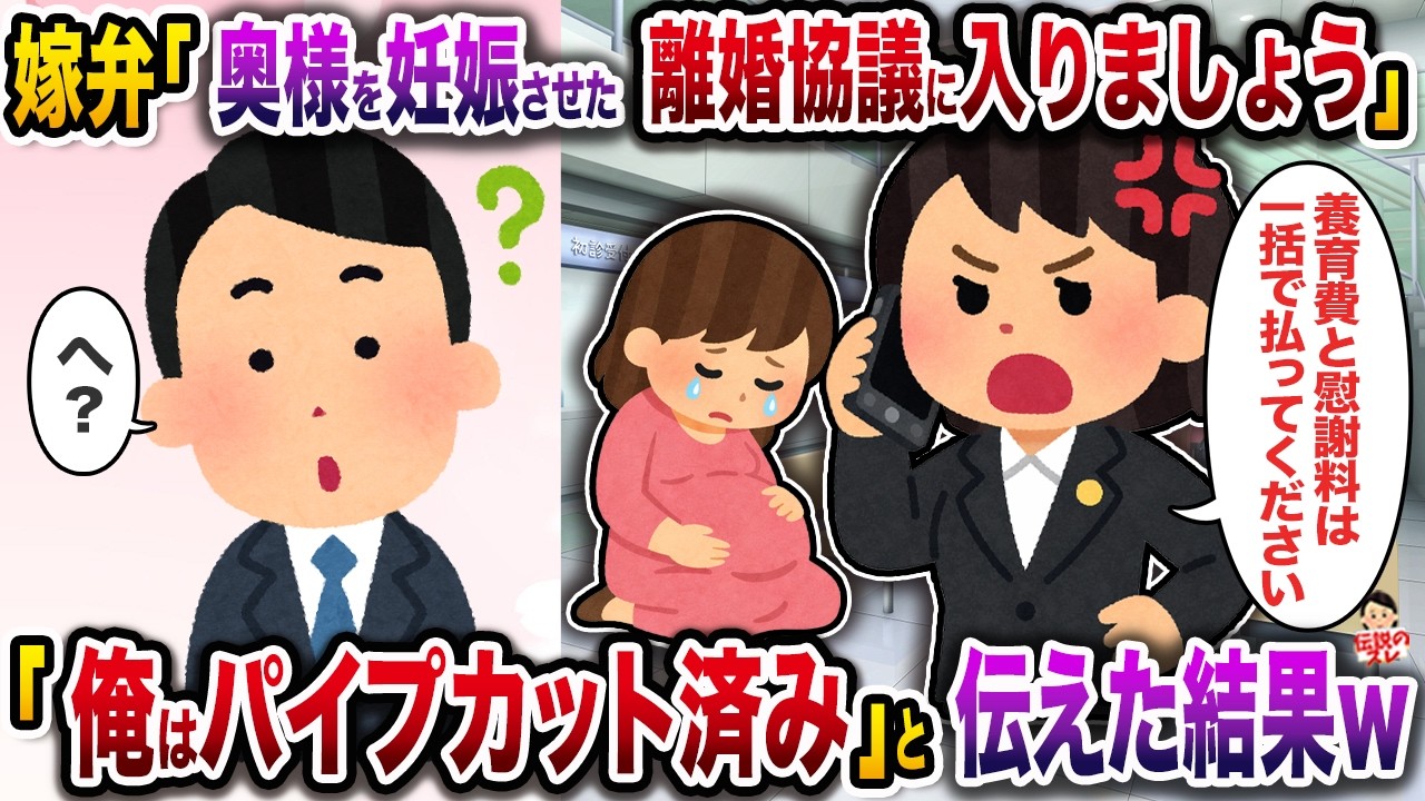 嫁弁「子供は作らないと約束したのに奥様が妊娠しました！養育費と慰謝料と離婚協議に入りましょう！」→「俺はパイプカット済み」と伝えた結果w【伝説のスレ】【修羅場】