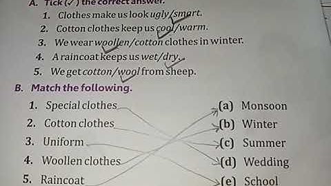 Class 1,EVS,Lesson 4,Clothes we wear,book exercise