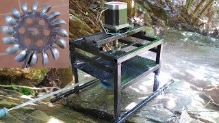 Build a super strong Pelton hydroelectric turbine located in a small stream