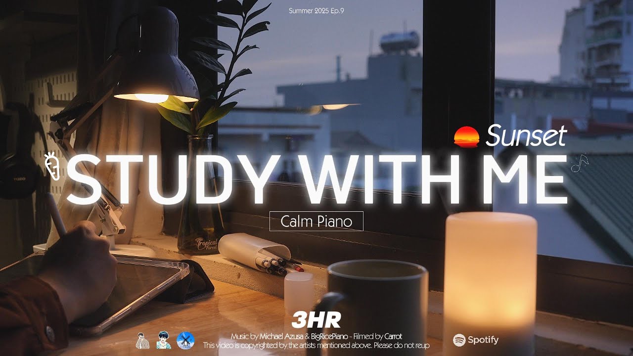 3-HOUR STUDY WITH ME | Calm Piano 🎹 | Pomodoro 50-10 | Sunset