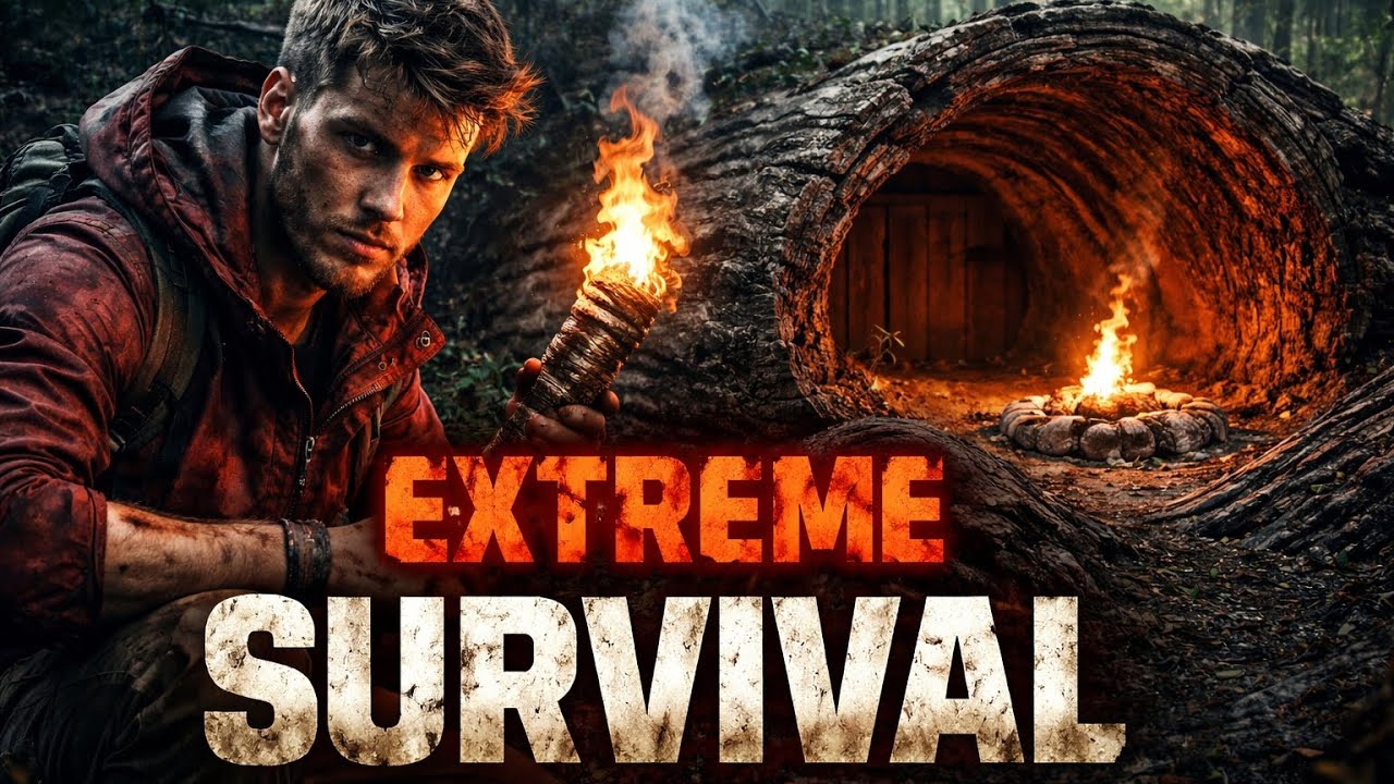 I Built a Modern Survival Home Inside a Huge Hollow Tree Silent ASMR Shelter Build EXTREME SURVIVAL