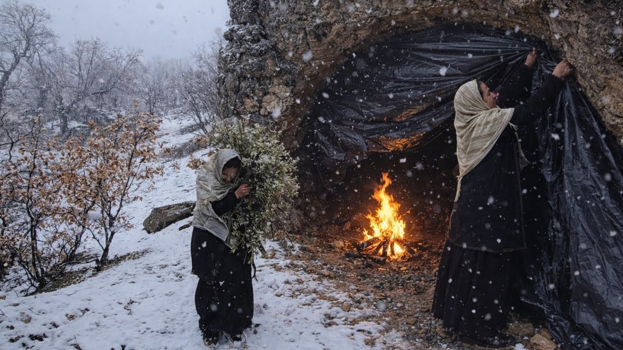 Испытание на выживание в пещере под толстым слоем снега | Мать борется за спасение семьи ❄️