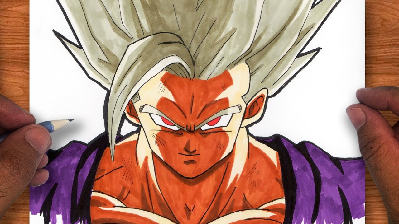 Arte de linha preto e branco de Goku Super Saiyan Mangaka