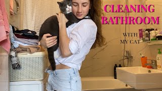 CLEANING BATHROOM WITH ANYA | deep clean of the bathroom in a white shirt and shorts