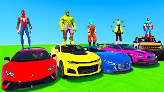 Spiderman Cars Racing Challenge On Soccer Rampa ! Superhero Hulk Ironman Goku Monster Trucks - Gta 5