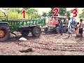 Swaraj 855 fe | powertrac euro 45 stuck in mud | get helps john deere 5050d