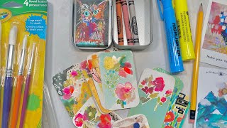 Using Crayola watercolours and brushes on mini art cards.
