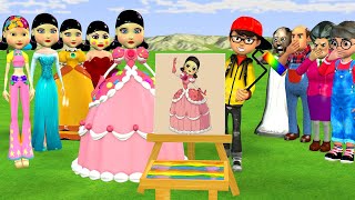 Scary Teacher 3D vs Squid Game Painting Candy Princess Dress Squid Game Doll 5 Times Challenge