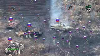 Horrible! How Ukrainian FPV Drones Blow up Russian Infantry and Tanks Near Avdiivka Front Line